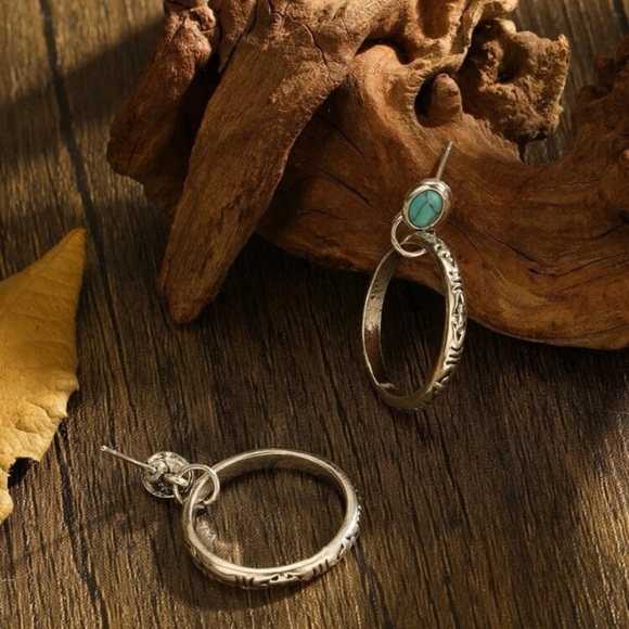 Turquoise Decor Drop Dangle Earrings - Picture 2 of 3